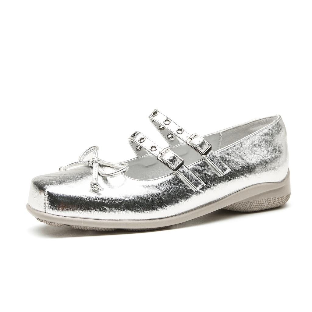 Silver fishing light ballet shoes fairy fairy style bow square head flat Mary Jane shoes with skirt single shoes