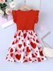 European & American Style Girls' Short Sleeve Heart Print Knitted Dress