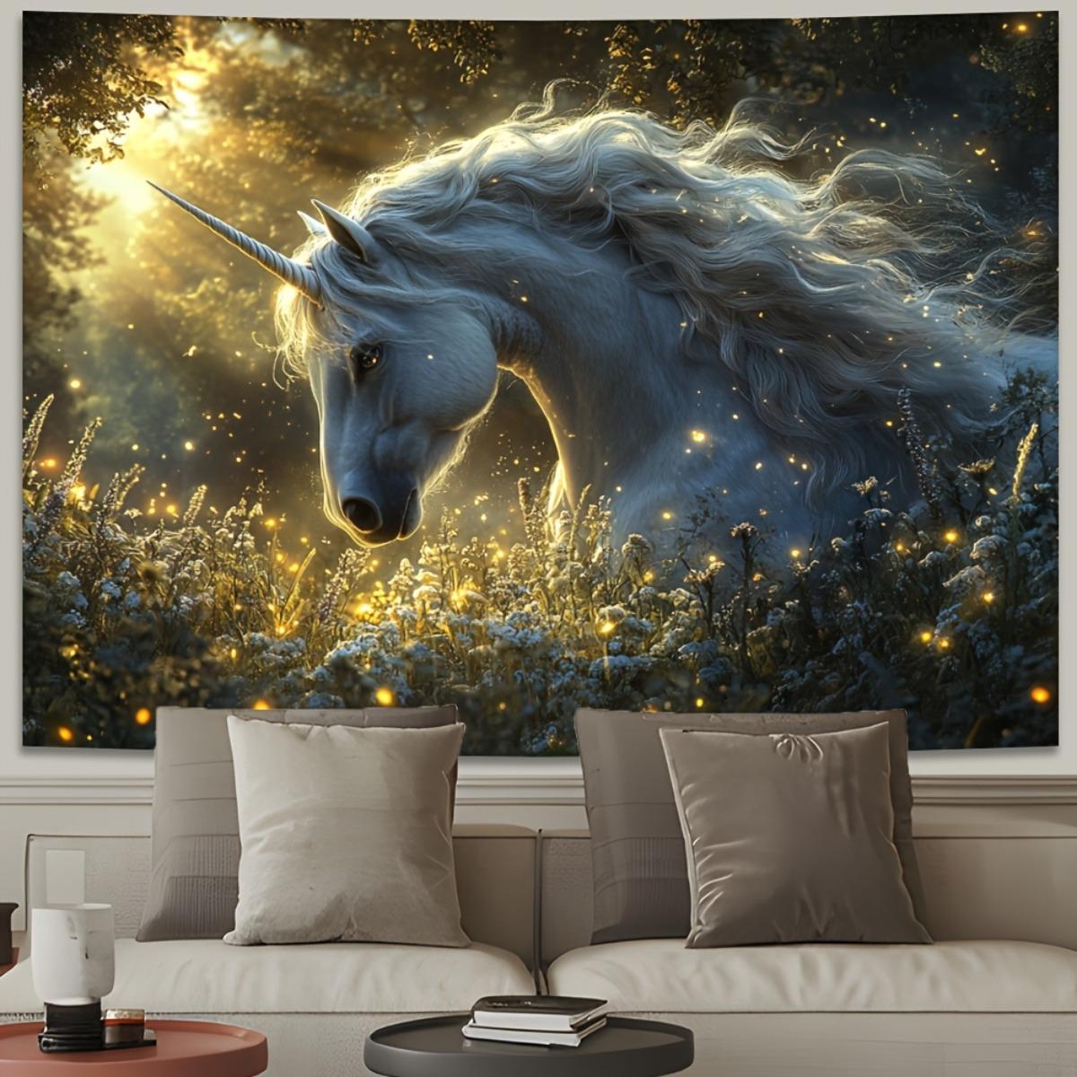 Enchanted Forest Unicorn Tapestry Wall Hanging  Magical GlowintheDarkDaylight Effects Glowing Unicorn  like Design Dura 74x94cm(29x37in)