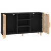 Sideboard Black 105x30x60 cm Solid Pine Wood Natural Rattan