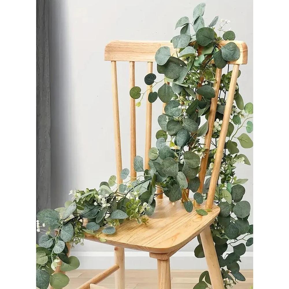 2pcs Artificial Eucalyptus Vine Plant Real Texture Fake Green Hanging Plant Wedding Courtyard Garden Home Party Wall Decoration