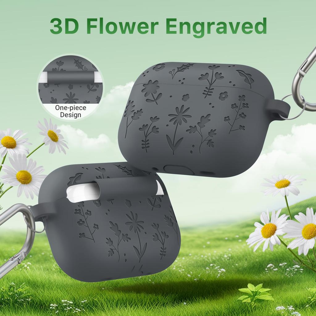 For AirPods Pro 3 Cute Flower Engraved Protective Case Soft Silicone Full Cover Anti-scratch Shockproof Case For AirPods Pro 3