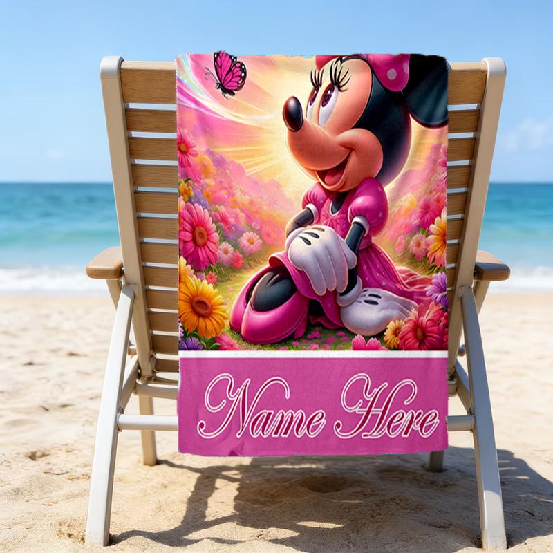 1pc Minnie7 Beach Towel with Custom Name, Beach/Swimming/Bath/Picnic/Camping Towel, Suitable for Seaside Beaches