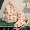 4Pcs/Set Cute Strawberry Print Backpack Large Capacity Nylon School Bag Shoulder Bag Studeng