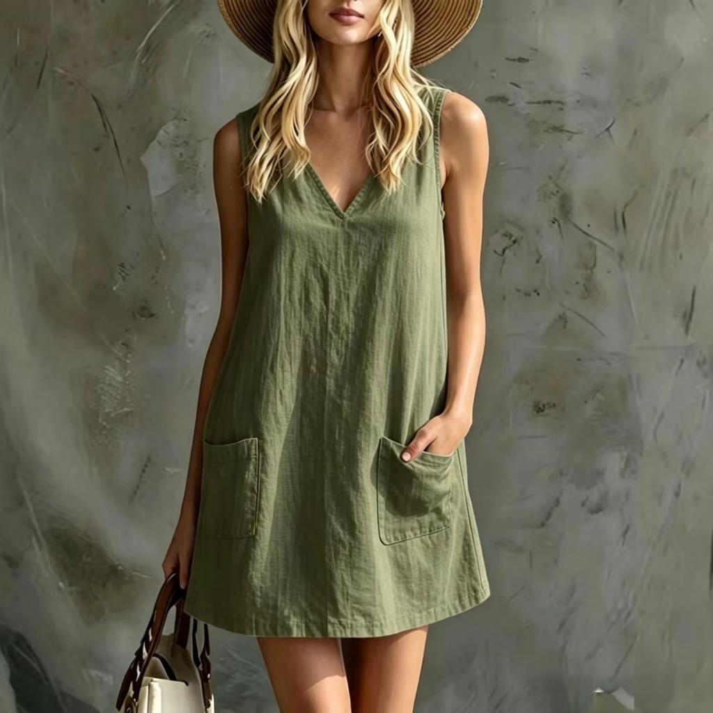 Women Casual Pocket Slip Dress Long Length Sleeveless Comfortable Loose Fit Summer Dress with Adjustable Straps and Side Pockets