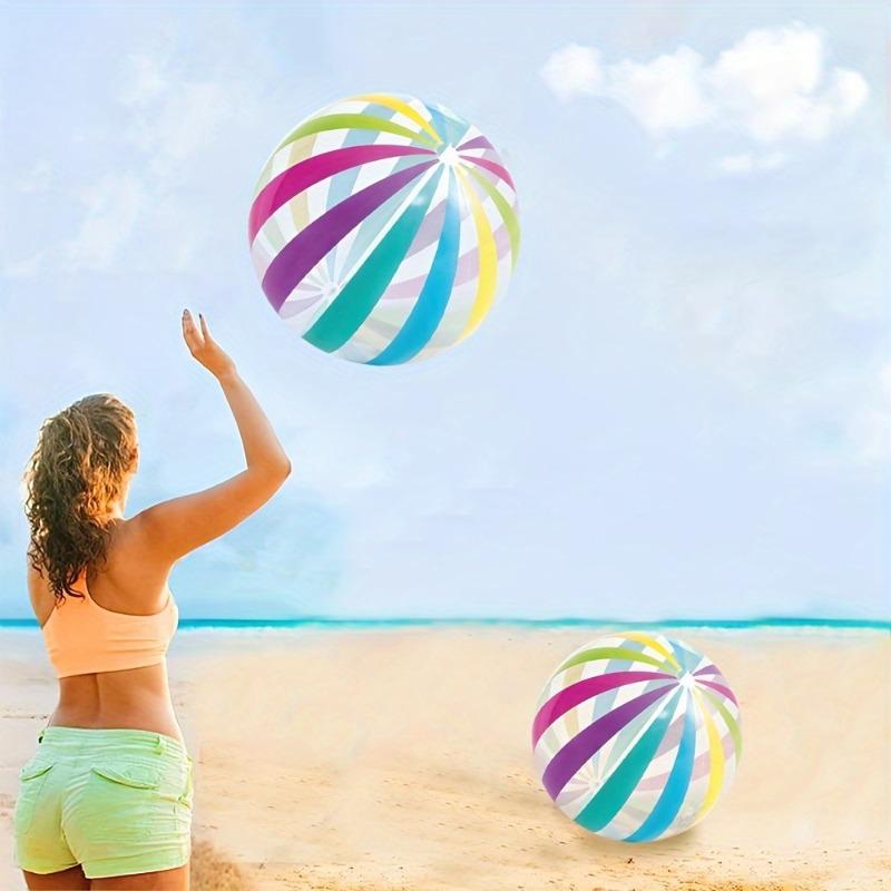 1pc Vibrant Rainbow Striped Beach Ball, Perfect for Birthday Parties & Summer Celebrations,Durable Pool Toy, Beach Accessories