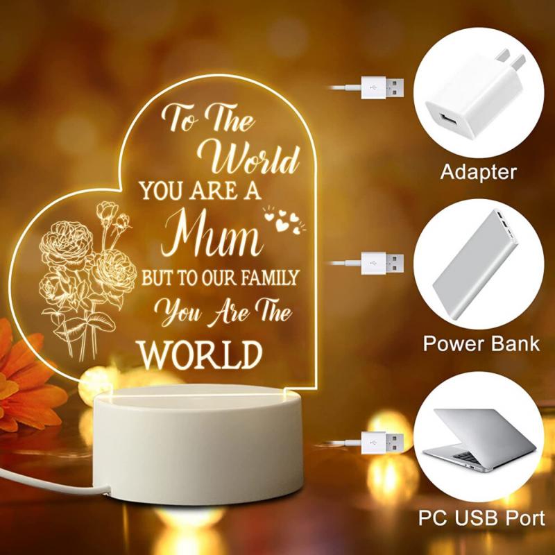 Gifts for Mum from Daughter Son- Acrylic Night Light- Mother's Day Gifts for Mum- Mum Birthday Gifts Night Lamp (Heart)