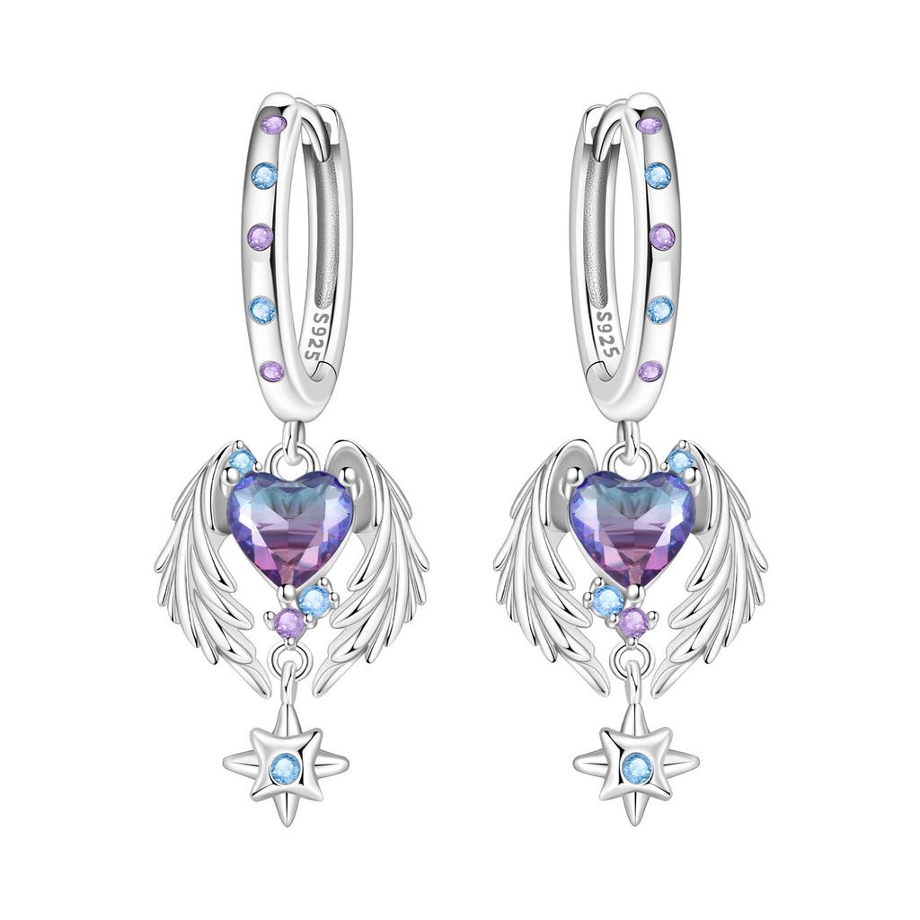 Original 925 Silver Zircon Pink Paw Print Earrings Heart Flower Leaf Design Women Party Jewelry Gift Ear Loops