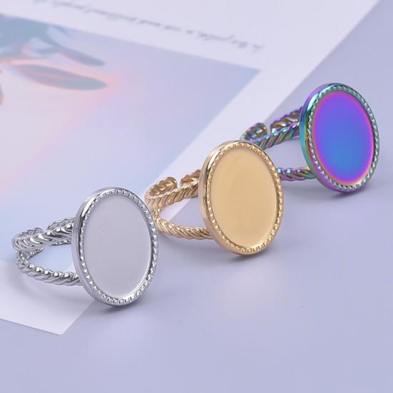 Stainless Steel Ring Base Adjustable Ring Blank Cabochon Ring Blank Base Flat Bezel