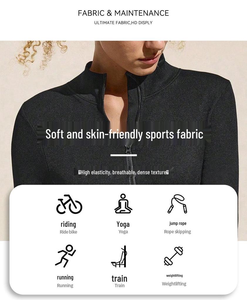 Cross-Border Yoga Bodysuit: High-Elastic, Hip-Lifting, Zipper Cardigan, Long Sleeve Fitness Wear