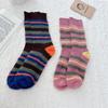 1/2pairs Striped Knitted Socks Women Girls Winter Warm Sock Home Mid-tube Mink Velvet Thick Stocking Thicken Fluffy Sleeping Sox