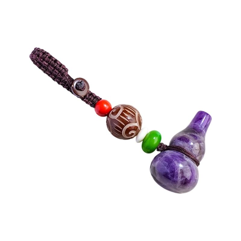 

Lucky Gourd Car Keychain With Natural Crystal And Braided Rope Detail For Good Fortune And Stylish Decoration