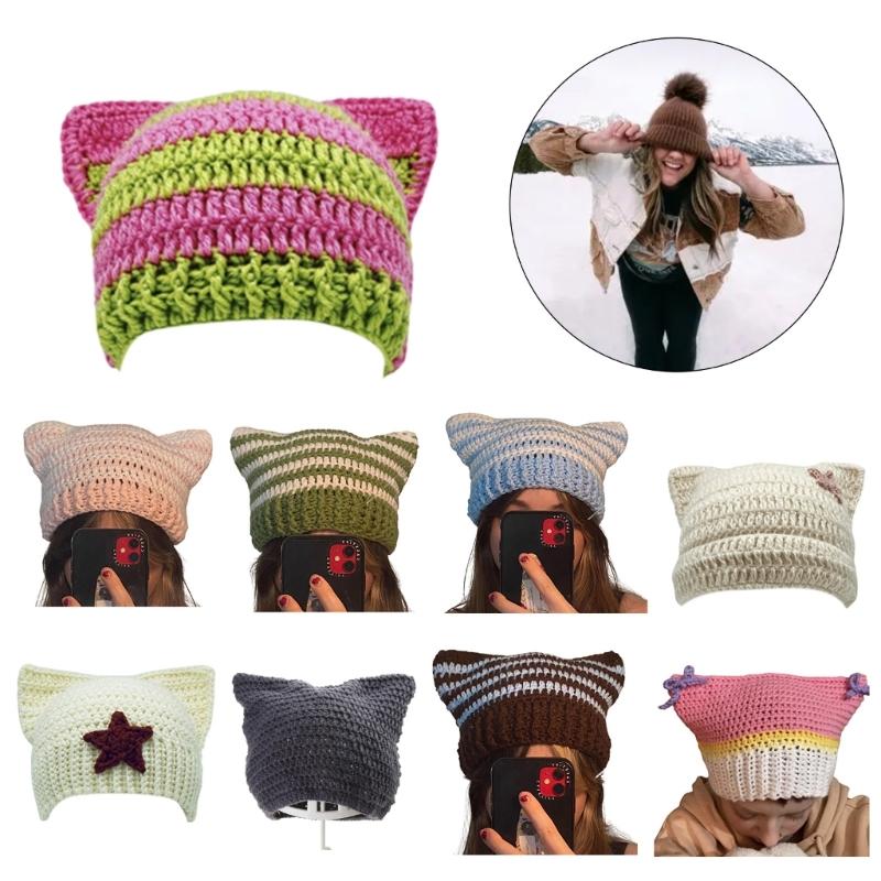 Fashion Women Beanie Hat Lovely Girls Devil Ear Knit Hats Photography Headwear