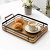 2024 New Bamboo Fruit Tray with Metal Handle, Barbecue Tray Tea Tray Dessert & Bread Plates Wooden Plate Cake Stand