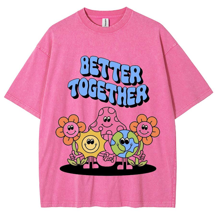 Flowers Print Women's T-Shirt Washed Fabric Oversized High Quality Half Sleeve Casual Design Cute Style Top Student Tees