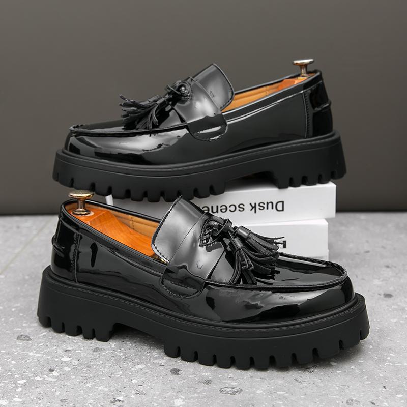 Luxury Designer New Black White Tassels Height Increasing Leather Casual Shoes For Men Loafter Formal Wedding Dress Homecoming