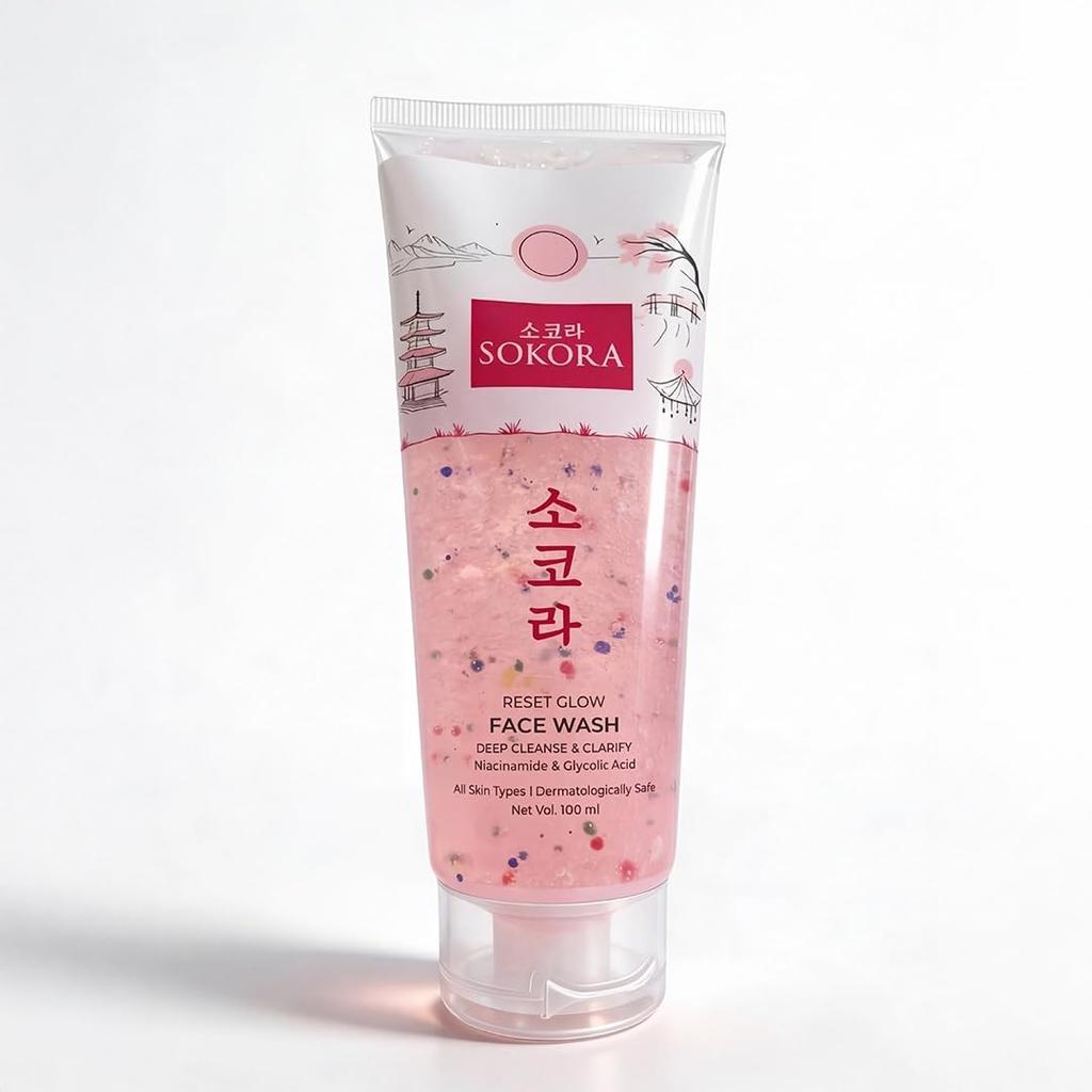 Sokora Reset Glow Face Wash with Niacinamide, White Lily & Vitamin B5 - 100ml