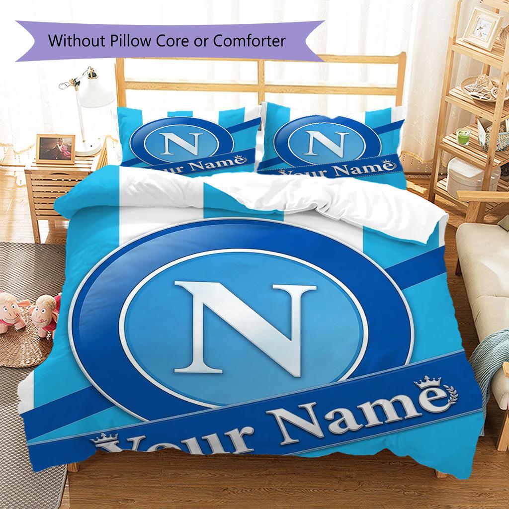 SSC Napoli Custom Name Pattern Bedding,Quilt Set Quilt Cover Pillowcase Home Birthday Gift(1 * duvet cover + 2 * pillowcase, without core)
