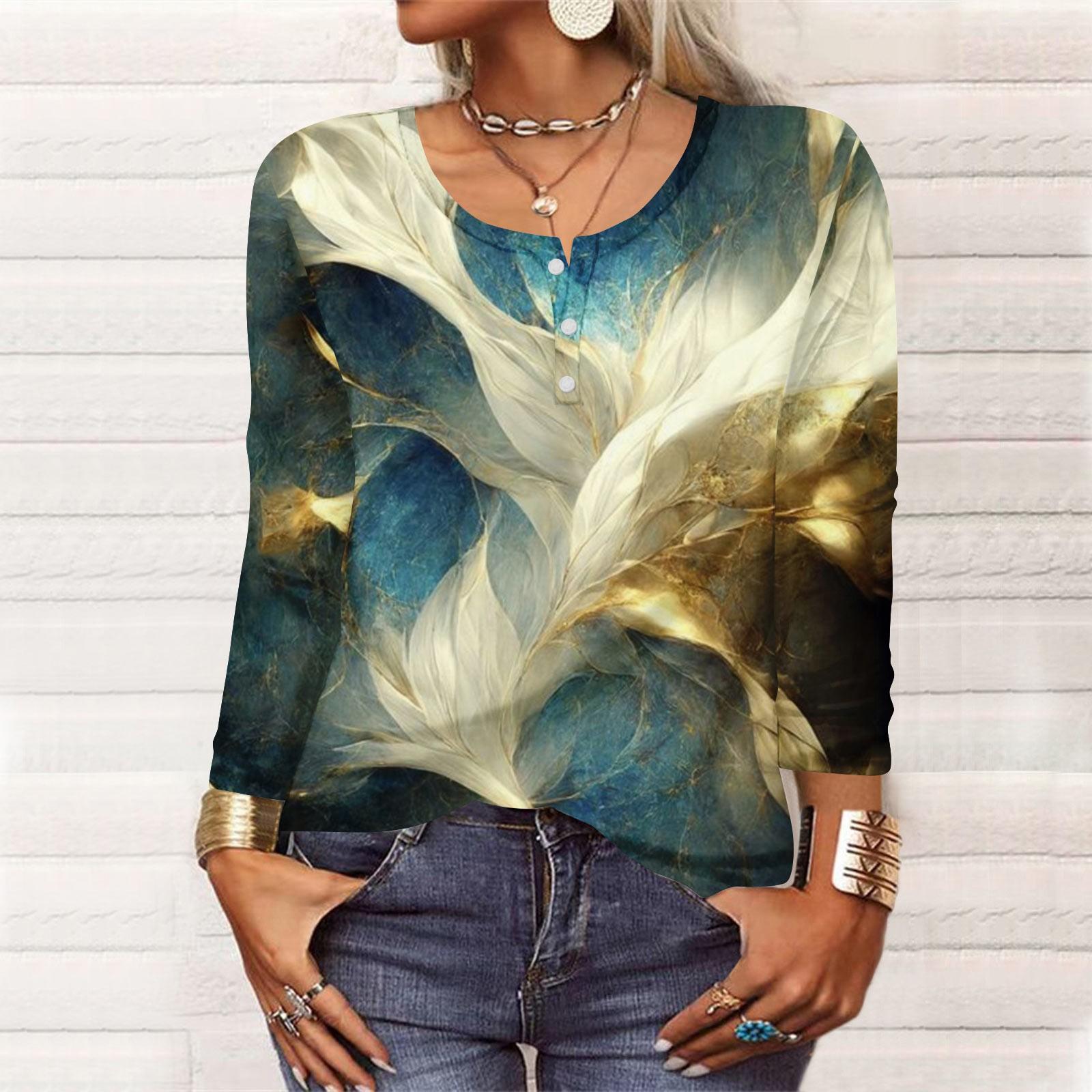 

Женская новая модная футболка с длинными рукавами и принтом на пуговицах, облегающий топ, повседневные топы XXL золотой