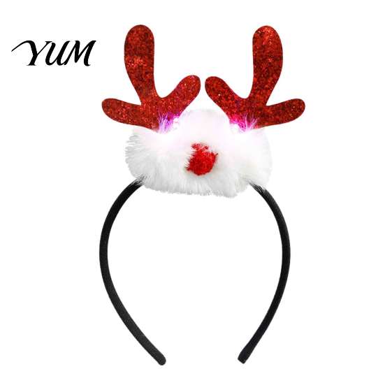 Flexible Plastic Holiday Headband Light Up Christmas Headbands, Shiny Glitter Santa Hat Tree Reindeer Antler Hairbands, Decorative Hair Bands for LED