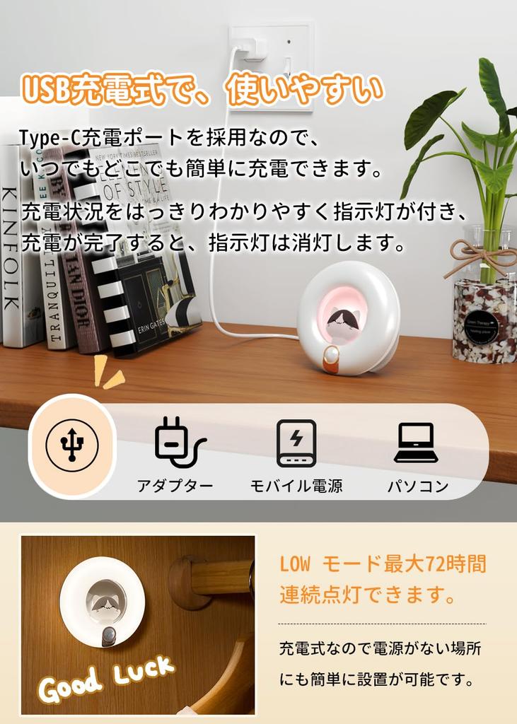 C-J-W Motion Sensor Light, Indoor, USB Rechargeable, Light Sensor, Magnetic and Attachable, Adjustable Brightness, Night Light, Table Lamp, Indoor