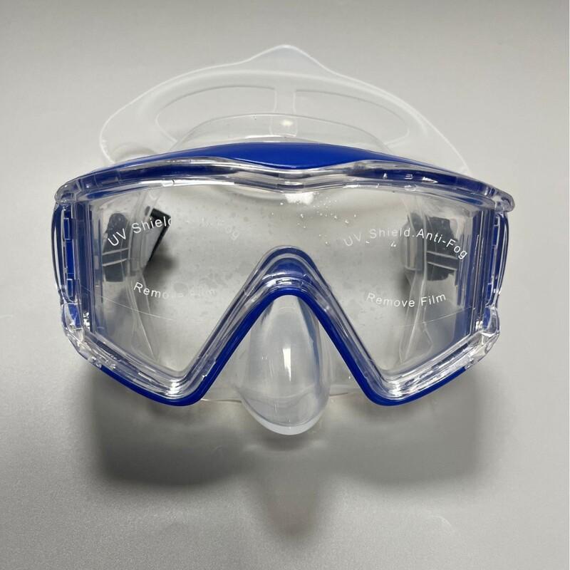 Large Frame Anti-Fog Swimming Goggles With Nose Cover Adults Clear HD Lens Silicone PVC Construction 403 Blue Transparent