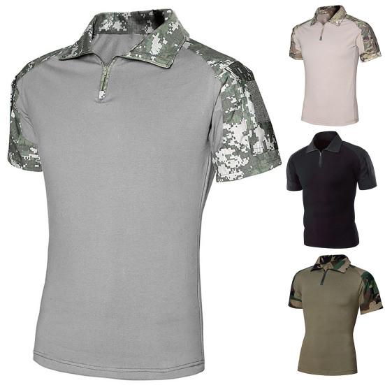 Men Shirt Slim Fit Pullover Turn-down Collar Camouflake Men T-shirt for Outdoor