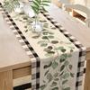 Seliem Spring Eucalyptus Leaves Greenery Table Runner, Black White Buffalo Plaid Check Kitchen Dining Table Decor, Green Plants Botanical Summer