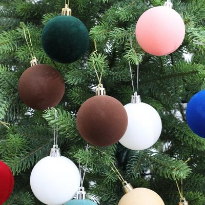 6Pcs/set Shatterproof Flocked Christmas Ball Pendant Xmas Tree Hanging Ornament  Home New Year Decor