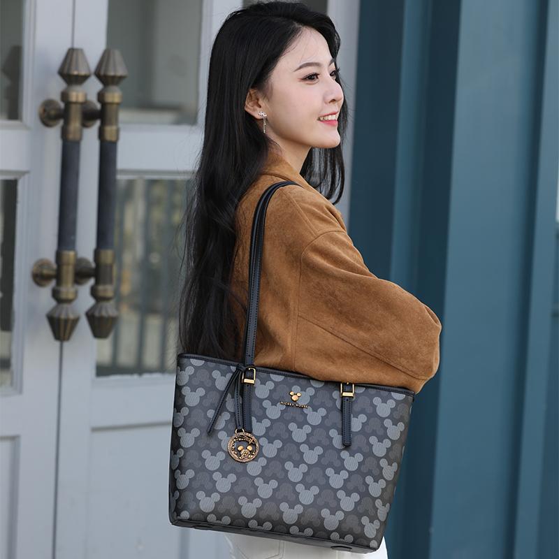 New Disney PU Tote Bag, Shoulder Bag Regular Women's Ecru/Black/Brown BMK-71973