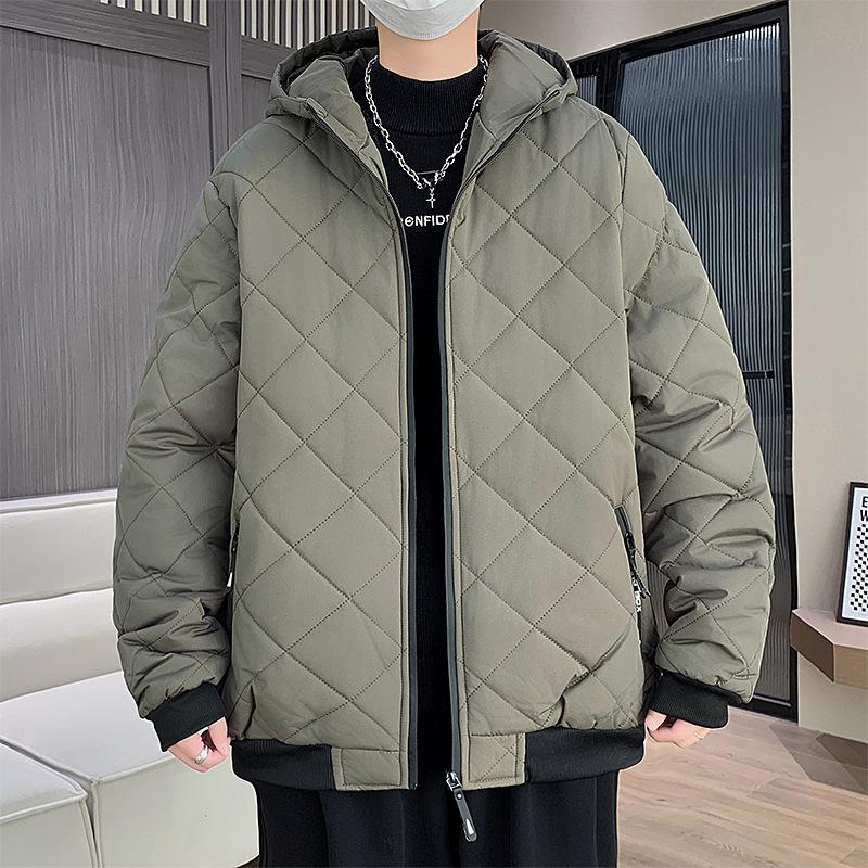 Special for New Models, Mainly Promoting Men s Cotton-padded Clothes, Men s Velvet Fabrics, Men s Hooded Plaid Cotton-padded Clothes, Rhombus. M серый