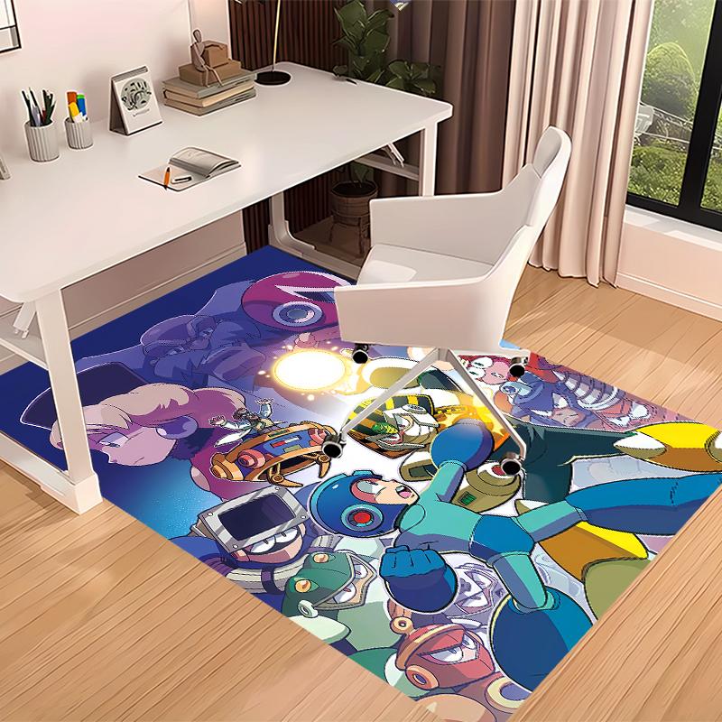 1pc Cartoon Rockman Game Megaman1 Print Area Rug - Soft, Washable Non-Slip Indoor Mat for Office Chairs, Living Room, Home Office Decorative Rug