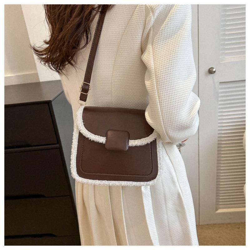 

Сумка женская осенне-зимняя новая плюшевая лоскутная сумка-мессенджер простая для поездок темпераментная универсальная на плечо маленькая квадратная сумка темно-коричневого