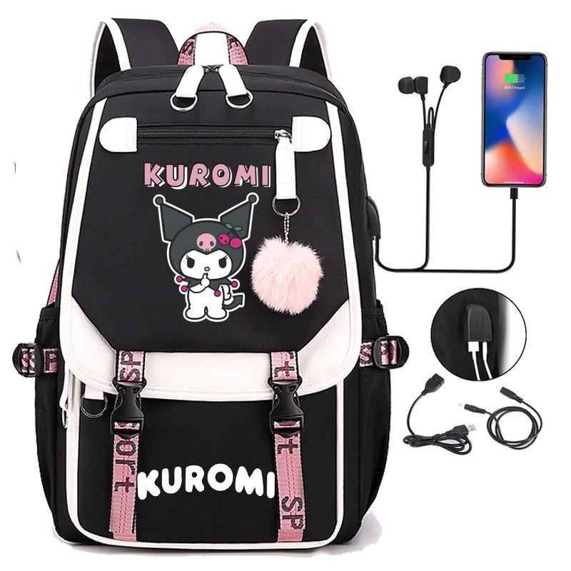 Kuromi Student Backpack With Usb Charging Port For Casual Travel And School Use