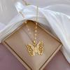 Fantastic Crystal Gold-Color Butterfly Necklace For Women Rhinestone Symmetrical Pendant Accessories Party Zircon Gifts
