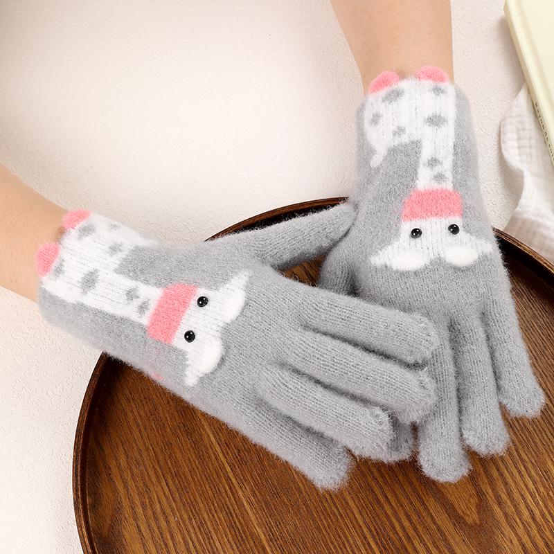 Women's Winter Giraffe Touchscreen Plush Fleece-Lined Knitted Gloves
