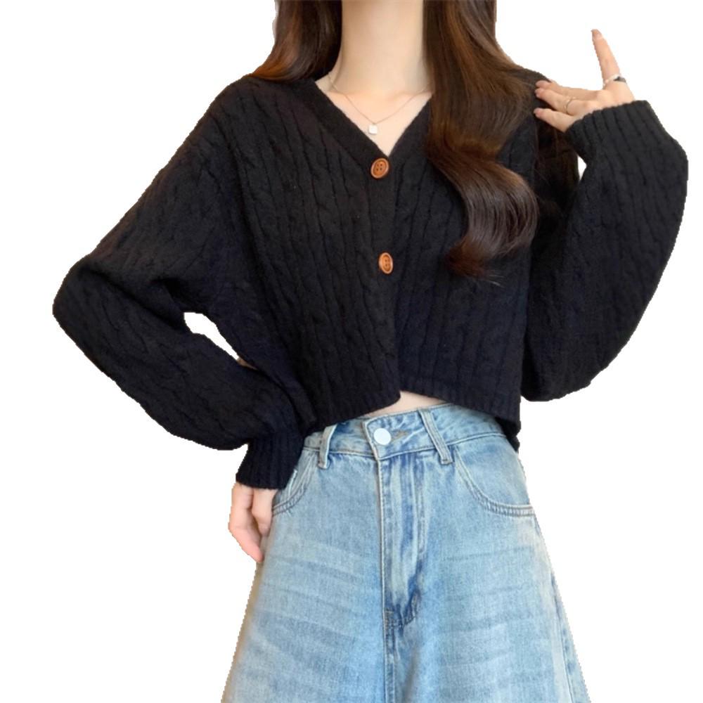 Women's Retro High-End Cable Knit Cardigan, Autumn/Winter 2026 - Loose, Lazy Fit with Long Sleeves