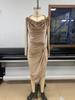 2025 Women's Casual Golden Velvet Slim Fit Long Sleeve Pleated Split Dress