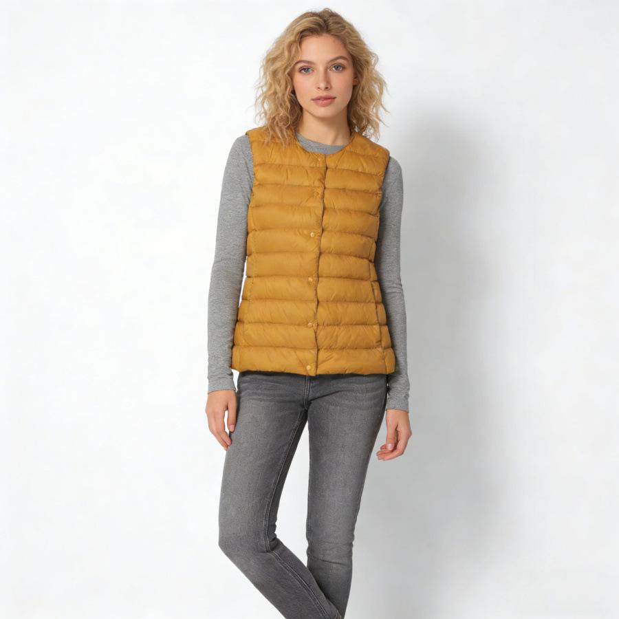 Autumn and winter women's round neck down liner vest V-neck light down jacket thermal jacket vest