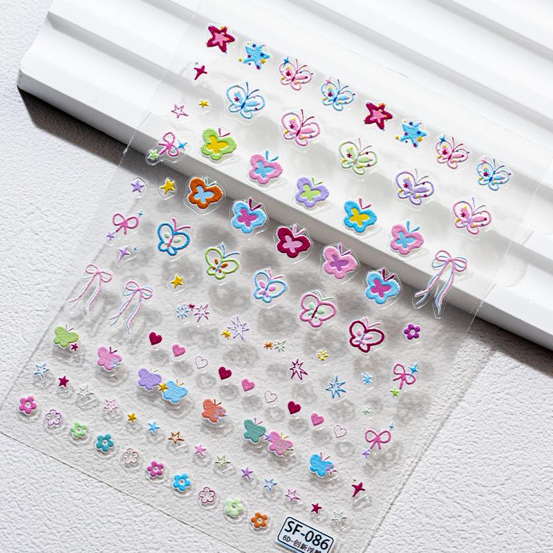 SKY Cute Cartoon Embossed Flower & Butterfly Nail Stickers for Kids