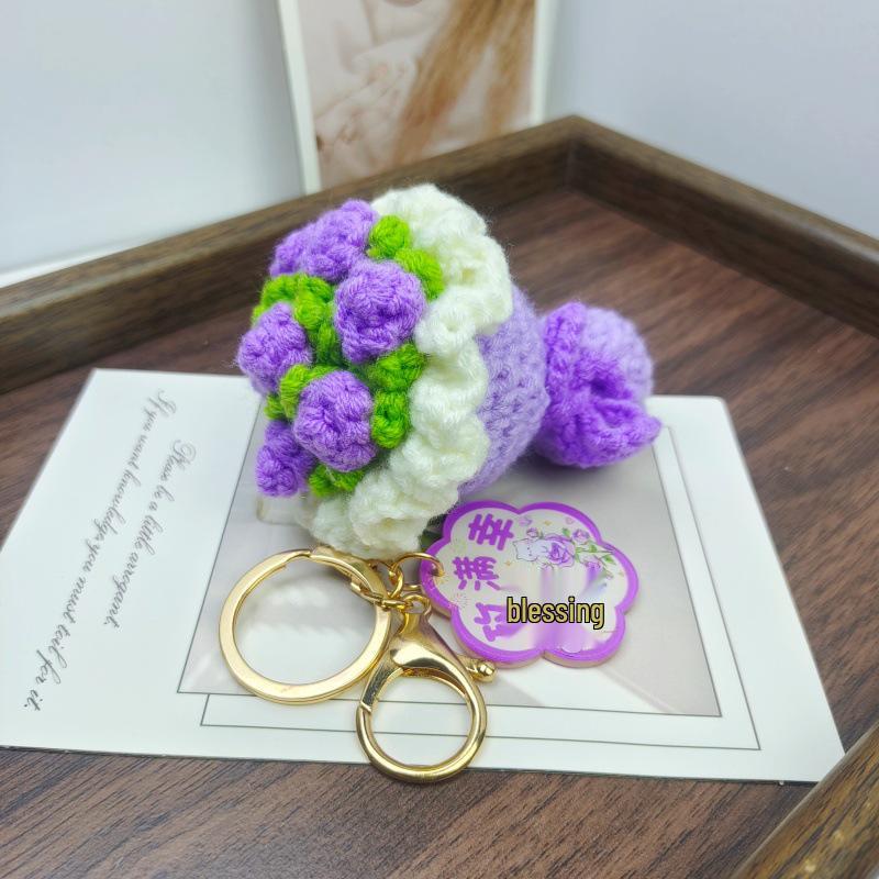 Handmade Knit Yarn Rose Flower Keychain Bag Accessory Gift