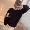 Women's Four-Bar Knit Sweatshirt: Casual Round Neck Pullover for Couples, Trendy Autumn Outerwear