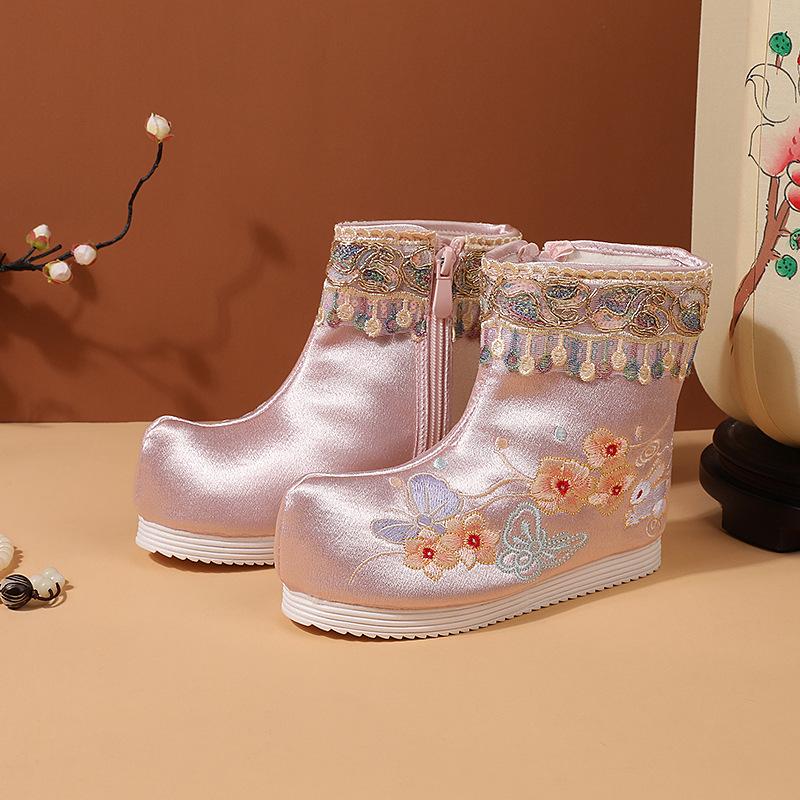 [Bunter Schmetterling] 2025 Winter neue Hanfu Stiefel Kinder Samtstiefel Chinesischer Stil bestickte Schuhe Antike Schneestiefel