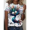 Large Size Women'S Digital Printed Short Sleeved T-shirt Crew Neck Slight Stretch Fabric, Regular Sleeve, All Seasons
