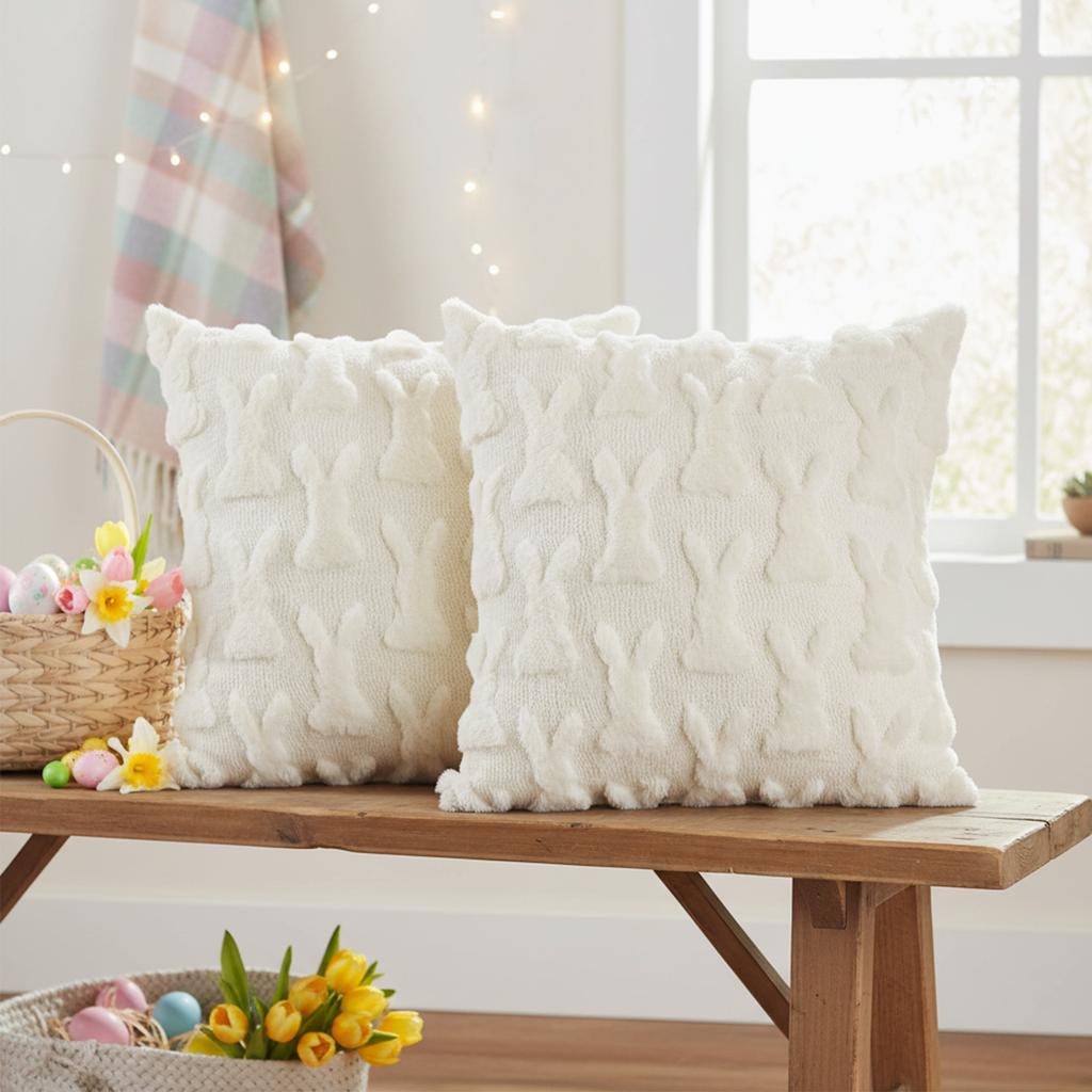 2/4Pcs Easter Printed Decorations Pillow Case Washable Decorative Cushion Sleeve 18x18in for Bedroom Sofa Living Room Couch Bed