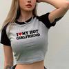 European and American Summer New Round Neck Pullover Short Sleeve Letter Multi-picture Printing Off the Navel European and American Women's Top T-shir