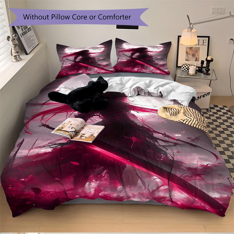 3pcs Moonlit Red Haired Warrior Fantasy Bedding Set-Perfect for Bedroom, Guest Room, Living Room, Hotel Decor-Ideal Gift for Fans, Travelers