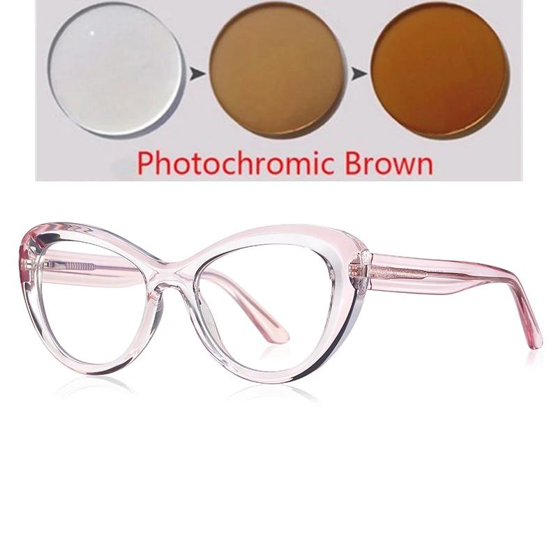 Green Pink Frame Cat Eye Myopia Glasses Woman Spring Hinge TR90 Minus Photochromic Glasses With Diopters 0 -0.5 -0.75 To -6.0
