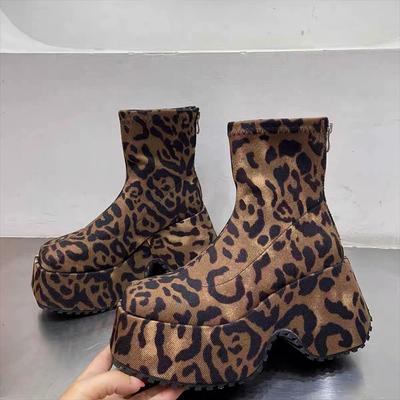 Leopard Platform High Heels Women Ankle Boots Brand Shoes  Trend Winter New Fashion Zipper Chelsea Boots Pumps Mujer Botas