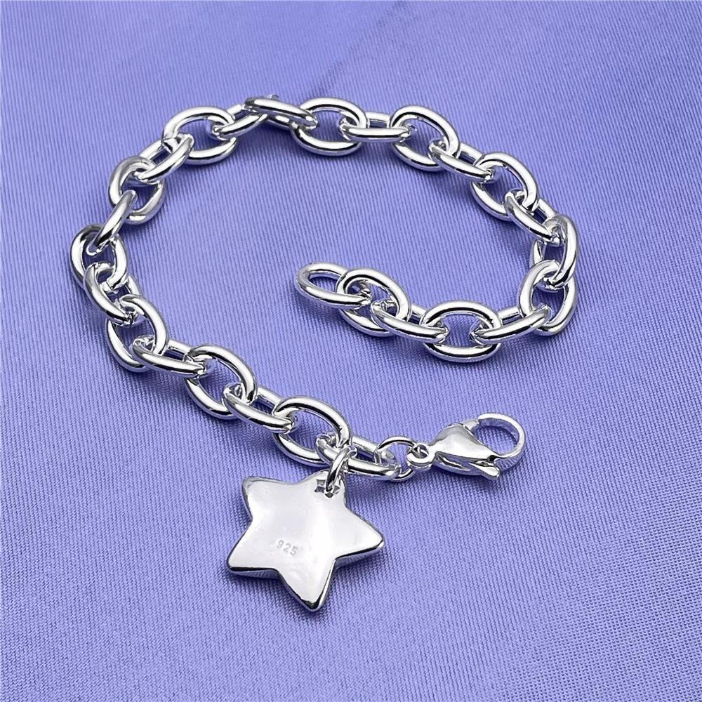 High Quality 925 Stamp Silver Pretty Star Pendant Bracelets for Women Fashion Designer Jewelry Party Wedding Christmas Gifts